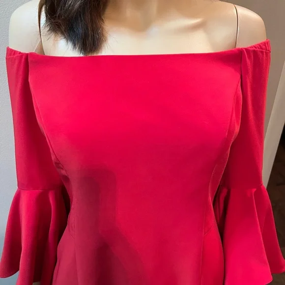 Boston Proper Red Flare Sleeves Off Shoulder Boho Hipster Chic SzM - Picture 9 of 10